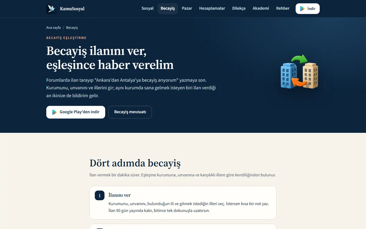 kamucalisanlariplatformu.com becayiş sayfası: Becayiş ilanını ver, eşleşince haber verelim